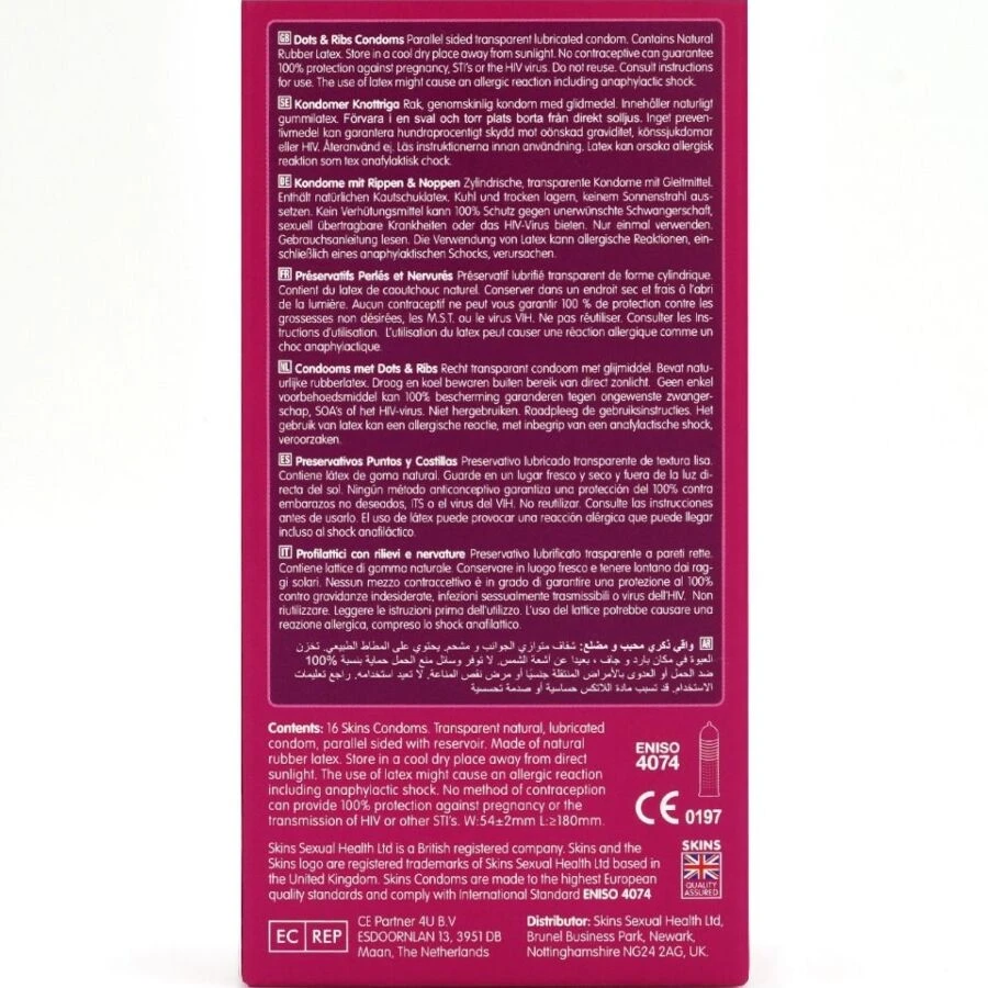 SKINS - DOTS  RIBS PREMIUM CONDOMS CONFEZIONE DA 16